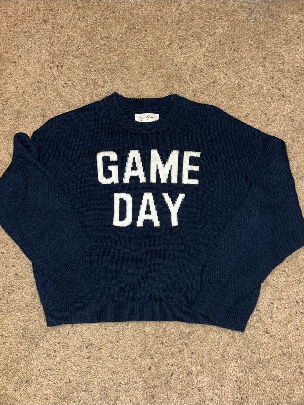 Game Day Navy Crewneck Sweater with White Lettering